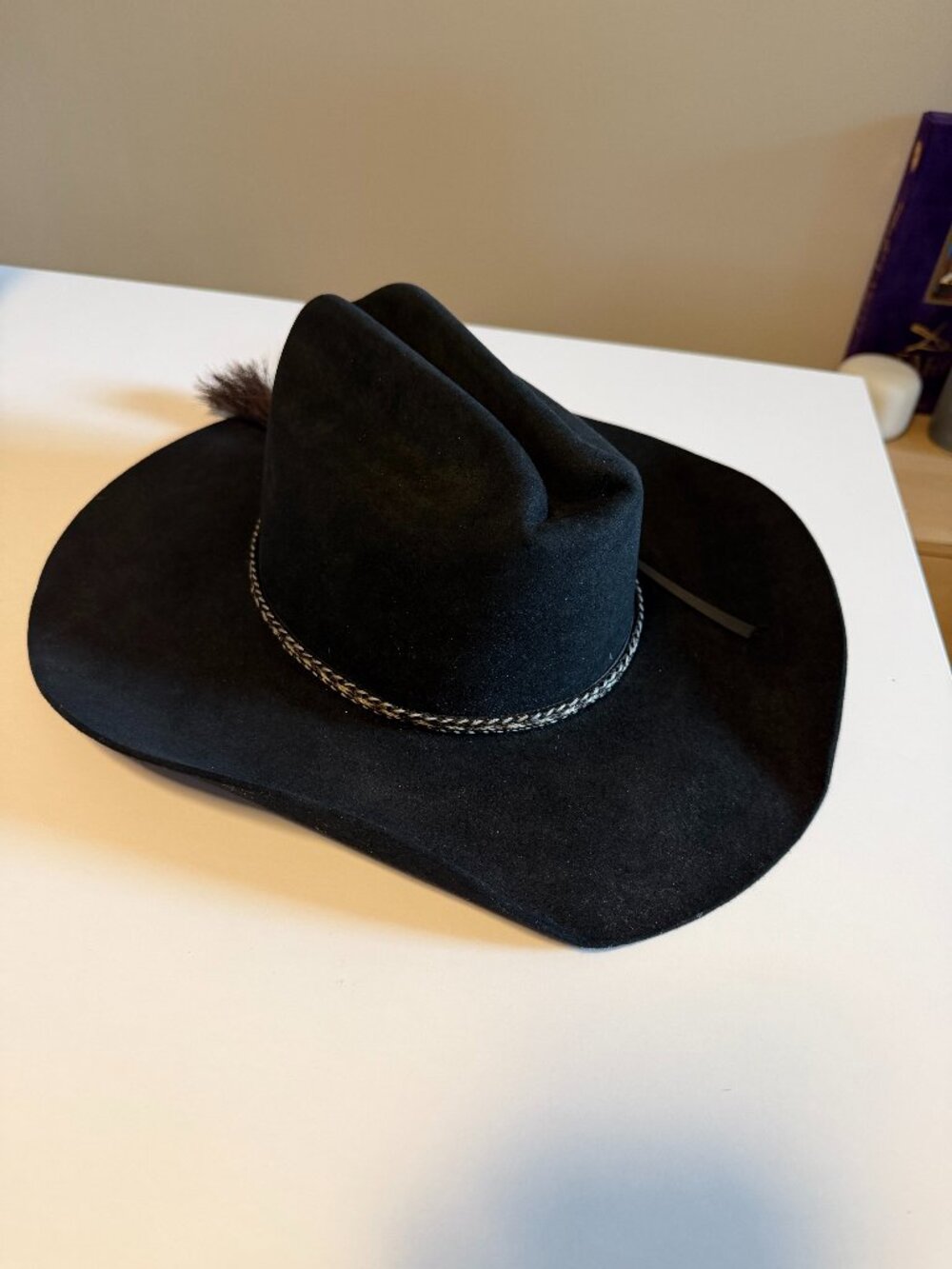 Vintage Resistol Qualifier 4X Beaver Black Felt Cowboy Hat Size 7 Long Oval USA